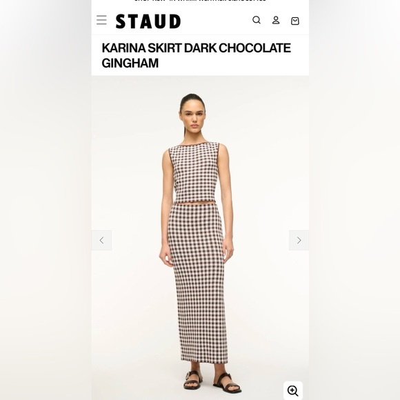 STAUD Dark Chocolate Gingham Pencil Skirt - Picture 2 of 5